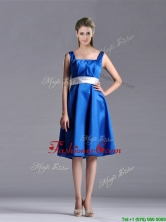 Exquisite Empire Square Taffeta Blue Prom Dress with White Belt THPD112FOR