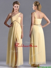 Exquisite One Shoulder Yellow Prom Dress with Beading and High Slit THPD009FOR