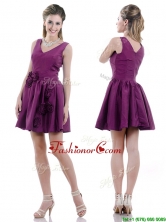 Exquisite V Neck Taffeta Purple Prom Dress with Handcrafted Flowers THPD008FOR