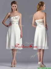 Fashionable Beaded Decorated Waist Chiffon Prom Dress in Tea Length THPD198FOR