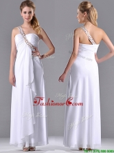 Fashionable Empire One Shoulder Chiffon Side Zipper White Prom Dress with Beading THPD255FOR