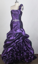 Gorgeous A-line One Shoulder Floor-length Eggplant Purple Prom Dress LHJ42879