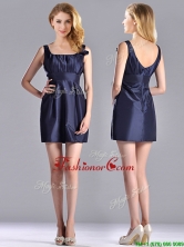 Hot Sale Square Handcrafted Flower Short Prom Dress in Navy Blue THPD043FOR