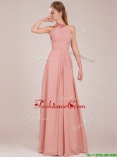 Low Price Halter Top Peach Long Prom Dress in Chiffon BMT0166DFOR