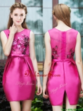 Luxurious Column Scoop Applique Hot Pink Prom Dress in Satin BMT0175FOR