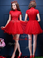 Luxurious High Neck Short Sleeves Prom Dress with Appliques and Beading BMT0112FOR