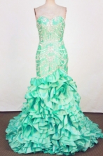 Luxurious Mermaid Sweetheart-neck Brush Green Appliques Prom Dresses Style FA-C-170