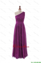 Luxurious One Shoulder Pleats and Belt Long Prom Dresses DBEES217FOR