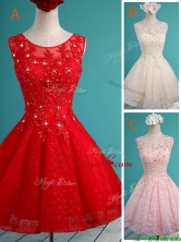 Luxurious See Through Scoop Short Prom Dress with Beading and Appliques BMT0120FOR