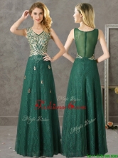 Luxurious V Neck Dark Green Prom Dress with Appliques and Beading BMT0139-3FOR