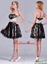 Modern Strapless Black Short Prom Dress with Lace and Belt THPD201FOR