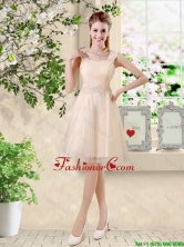 Modern Straps Short Appliques Prom Dresses in Champagne  BMT043EFOR