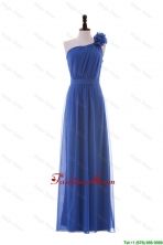 Most Popular Hand Made Flower One Shoulder Long Prom Dresses in Blue DBEES034FOR