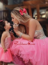 Most Popular Knee Length Prom Dress with Beading and New Style Beaded Little Girl Dress with Strapless DXZH003FOR