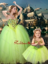 New Arrivals Beaded Really Puffy Prom Dress in Yellow Green and Classical Spaghetti Straps Little Girl Dress with Beading DXZH017FOR