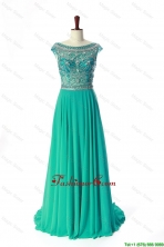 New Style Bateau Beading Brush Train Prom Dress in Turquoise  DBEES049FOR
