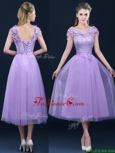 New Style Cap Sleeves Lavender Prom Dress with Lace and Appliques BMT0184DFOR