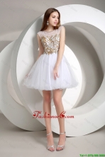 Popular A Line Beaded Mini Length Prom Dresses in White DBEE360FOR