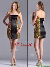 Popular Column Black and Gold Prom Dress in Sequins and Satin THPD317FOR