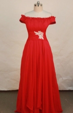 Pretty Empire Off The Shoulder Neck Floor-length Chiffon Red Prom Dresses Style FA-Z-00143
