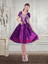 Purple Strapless Embroidery and Beading Discount Prom Dresses with Cap Sleeves QDZY258TZCFOR