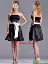 Romantic A Line Strapless White Be-ribboned Short Prom Dress in Black  THPD023FOR