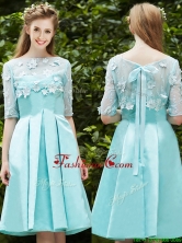 See Through Bateau Half Sleeves Appliques Prom Dress in Apple Green BMT0108-1FOR