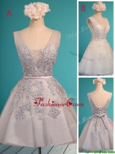 See Through Deep V Neckline Prom Dress with Appliques and Belt BMT0124FOR