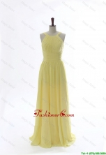 Simple 2016 Scoop Chiffon Yellow Prom Dresses with Sweep Brain DBEES003FOR