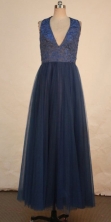 Simple Empire Halter Top neck Floor-length Navy Blue Prom Dresses Style FA-C-139