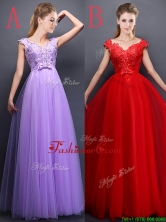 Unique V Neck Tulle Prom Dress with Beading and Bowknot BMT0158FOR