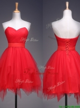 Wonderful Ruffled and Belted Short Prom Dress in Red BMT0116-1FOR