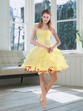 2015 Light Yellow Beading Puffy Prom Dresses with Sweetheart MQR50TZCFOR