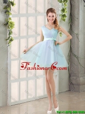 2016 Summer V Neck Strapless Short Prom Dresses with Bowknot BMT014C-6FOR