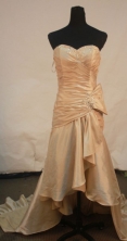 Affordable High-low Sweetheart-neck Brush Champagne Beading Prom Dresses Style FA-C-186
