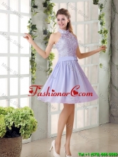 Beautiful A Line High Neck Lace Prom Dresses with Lavender BMT010A-1FOR