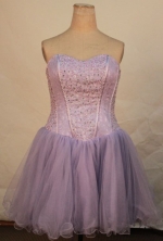 Beautiful Short Sweetheart-neck Mini-length Organza Lilac Beading Short Prom Dresses Style FA-C-214