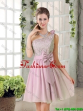 Discount A Line One Shoulder Pink Prom Dresses with Bowknot BMT010C-4FOR