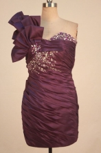 Elegant Short One-shoulder Neck Mini-length Burgundy Beading Prom Dresses Style FA-C-168