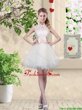 Feminine A Line Halter Top Prom Dresses with Bowknot and Lace BMT053FOR