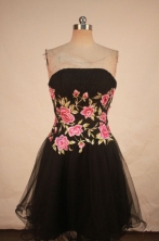 Gorgeous A-line Strapless Mini-length Organza Black Appliques Short Prom Dresses Style FA-C-202