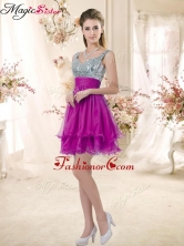 Hot Sale Straps Short Prom Fuchsia Dresses with Sequins BMT072-3FOR