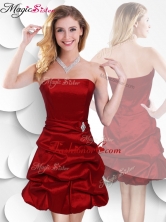 Latest Strapless Taffeta Wine Red Prom Dress with Bubles SWPD013FBFOR
