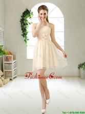 Modern Halter Top Champagne Prom Dresses with Hand Made Flowers BMT051BFOR