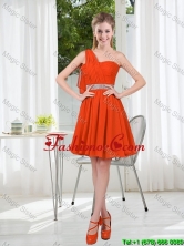 Rust Red One Shoulder Prom Dresses with Beading and Belt BMT001A-8FOR
