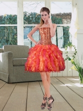 Short Ball Gown Strapless Multi Color 2015 Prom Dresses with Beading and Ruffles QDZY251TZCFOR