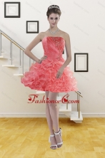 Short Ruffles Watermelon Red Strapless 2015 Prom Gown with Beading XFNAO704TZBFOR