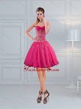 Short Sweetheart Hot Pink Prom Dresses with Embroidery and Beading QDZY209TZCFOR