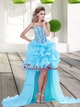 2015 Fashionable Aqua Blue High Low Prom Dress with Beading and Ruffles QDDTA71004FOR