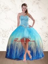 2015 Fashionable Baby Blue Sweetheart Multi Color Prom Dresses with Ruffles and Beading QDZY109TZEFOR